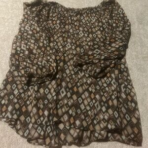 Cato Brown, Cream and Tan Geometric Blouse